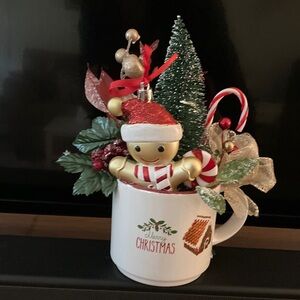 Hand Crafted Christmas Mug with Festive Decor - Red, Green, Gold